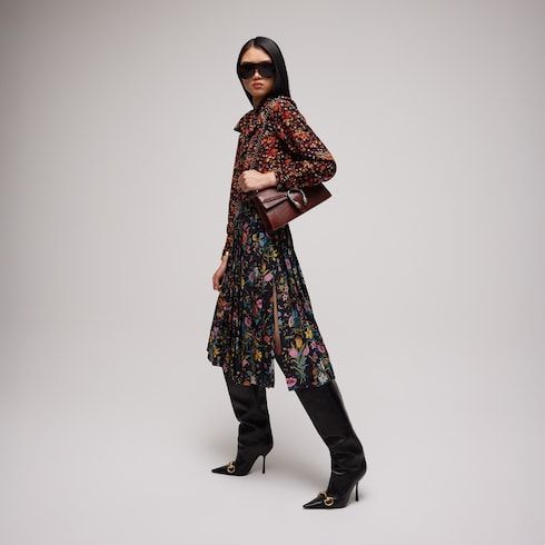 Women's Printed Silk Pleated Midi Skirt