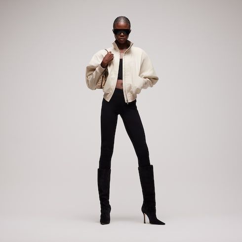 Women's Silk Poplin Zip Jacket with Voluminous Shoulders