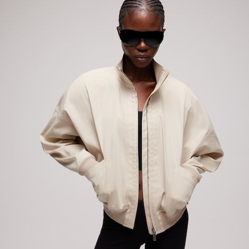 Women's Silk Poplin Zip Jacket with Voluminous Shoulders