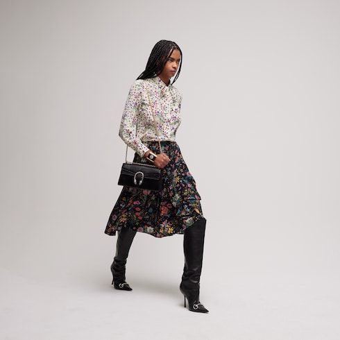 Women's Printed Silk Shirt with Bow