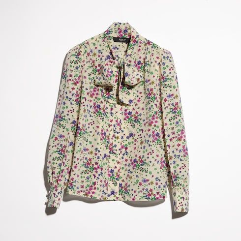 Women's Printed Silk Shirt with Bow