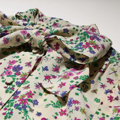 Women's Printed Silk Shirt with Bow