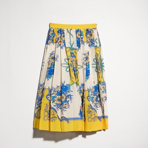 Women's Printed Silk Pleated Midi Skirt