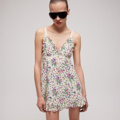 Women's Printed Silk Dress with Rouche