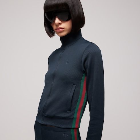 Women's Rib Cotton Jersey Zip Sweatshirt