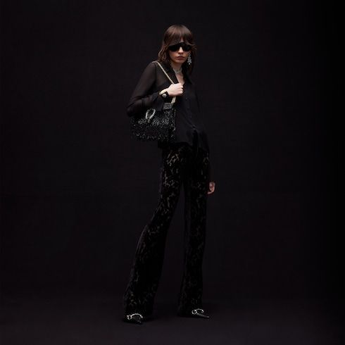 Women's Floral Devoré Velour Pants