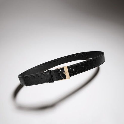 Women's Squared Buckle Perforated Leather Belt