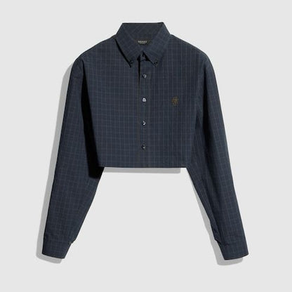 Women's Cropped Checked Cotton Poplin Shirt