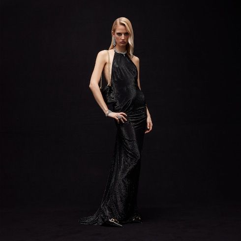 Women's Embroidered Silk Stretch Chiffon Long Dress