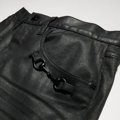 Men's Flared Coated Cotton Twill Denim Pants