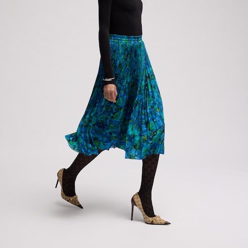 Women's Printed Silk Crêpe Midi Skirt