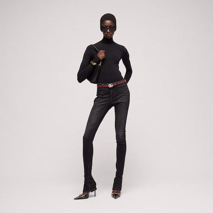 Women's Thin Reversible Double G Buckle Leather Belt