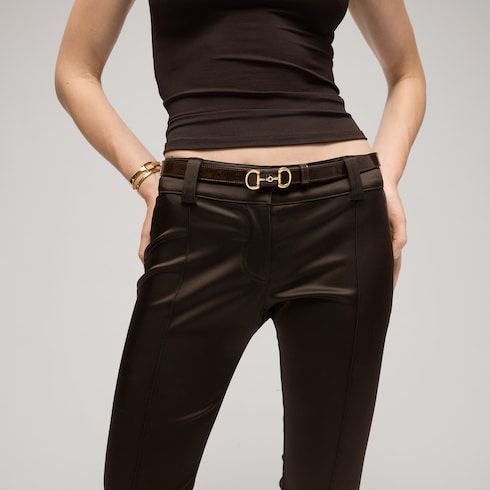 Women's Thin Horsebit Buckle Leather Belt
