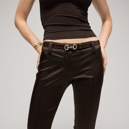 Women's Thin Horsebit Buckle Leather Belt