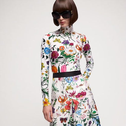 Women's Printed Nylon Jersey Turtleneck Top