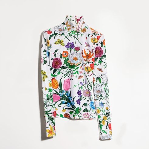 Women's Printed Nylon Jersey Turtleneck Top