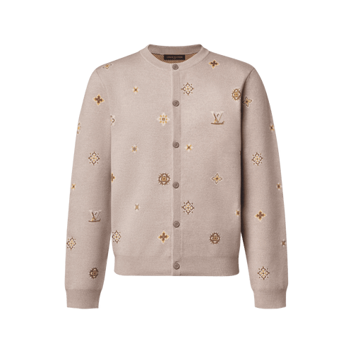 Men's Collarless Jacquard Wool Cotton Cardigan