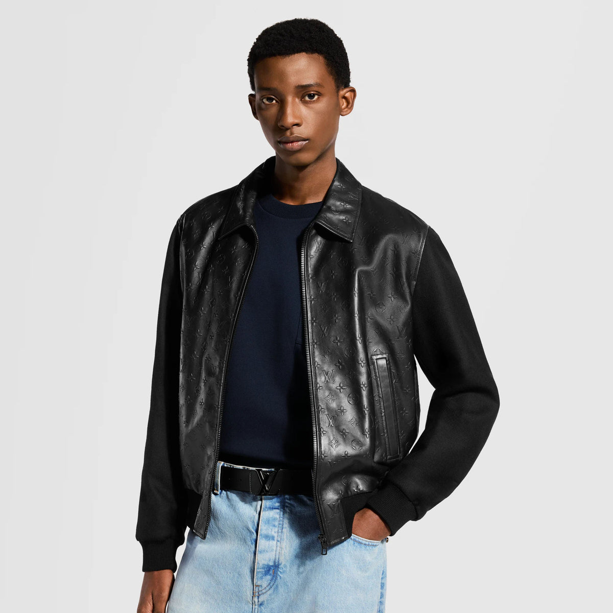 Men's Debossed Monogram Mix Leather Blouson