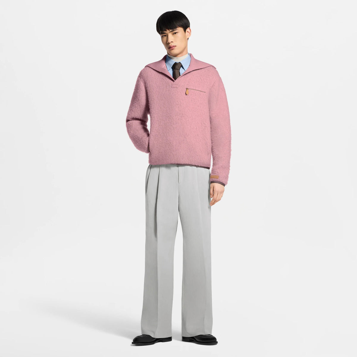 Men's Knitted Collar Brushed Fleece Pullover