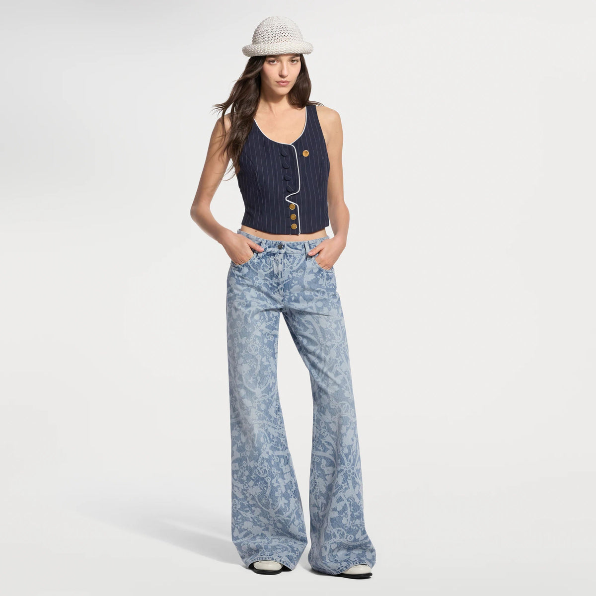 Women's Floral Laser Print Flared Jeans