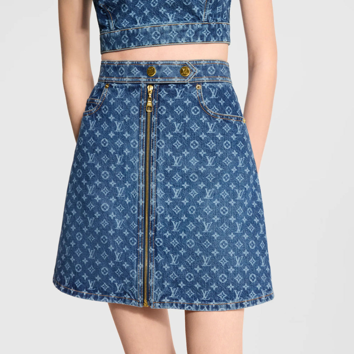 Women's Monogram Denim A-Line Skirt