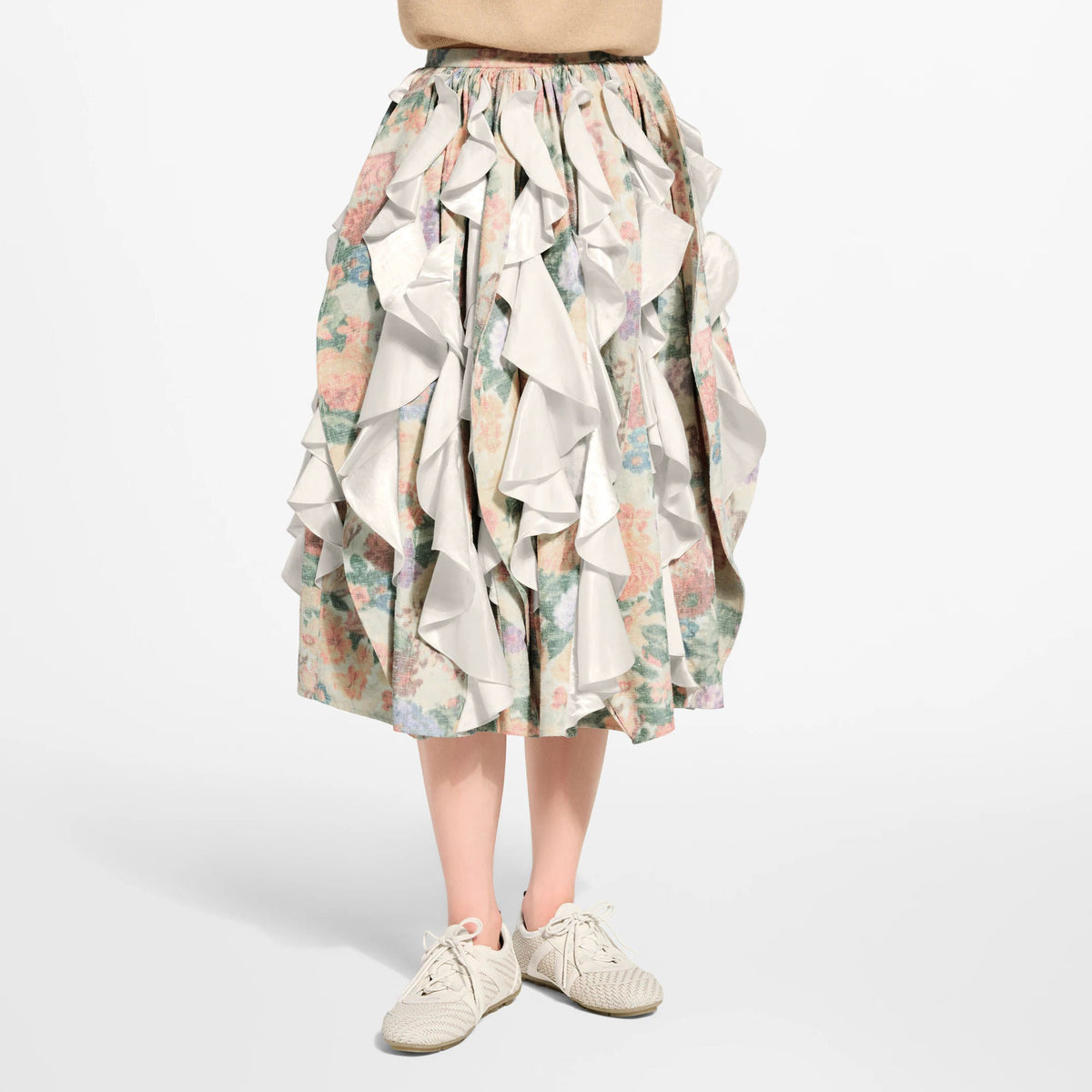 Women's Ruffle Insert Floral Canvas Skirt