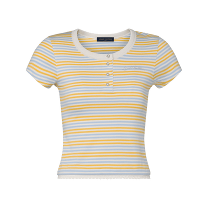 Women's Striped Cotton Jersey Henley T-Shirt