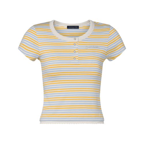 Women's Striped Cotton Jersey Henley T-Shirt