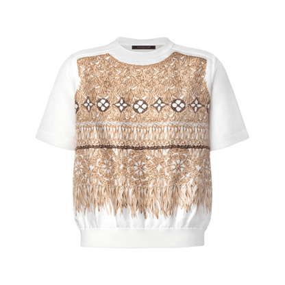 Women's Woven Print Front Knit Top